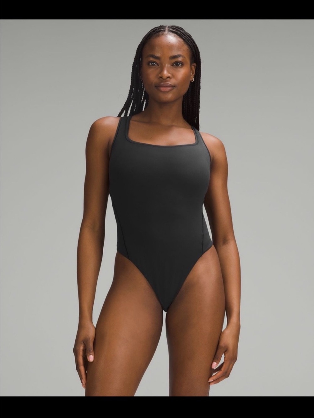 Lululemon Athletica Black Square Neck Body Suit Nulu Fabric